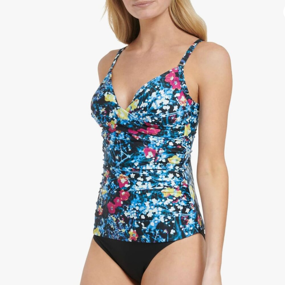 NWT Calvin Klein Standard Tankini Swimsuit  Tummy Control  Small Blue Multi